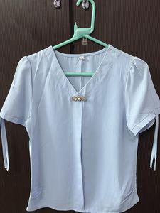 Cute Light Blue Tie-Sleeve Blouse
