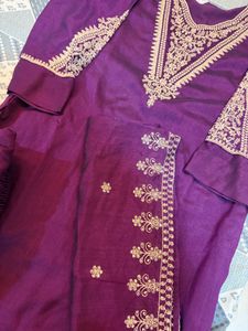 Elegant Embroidered Purple Kurta Set