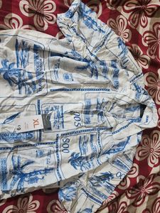 Men's White &amp; Blue Printed Shirt