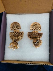 Oxidised Jhumka Earrings with Pearls