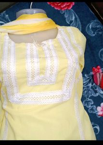 Lemon Yellow Embroidered Kurti Set