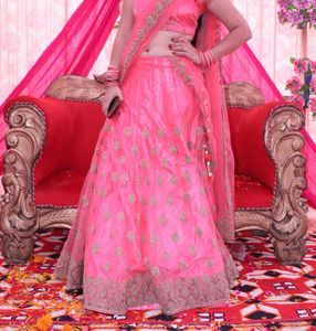Stunning Pink Embroidered Lehenga Choli Set