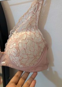 Lace Trimmed Pink Bra