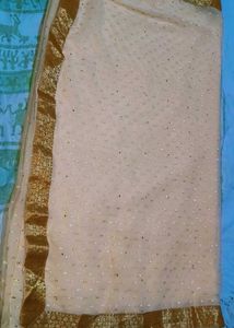 Elegant Cream Saree  Gold Border with sti