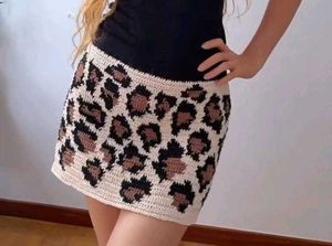 Leopard Print Crochet Mini Skirt