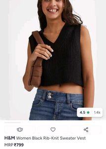 Size-S H&amp;M Black V-Neck Knit Vest