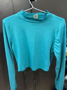 Teal Ribbed Mock Neck Cropped Top