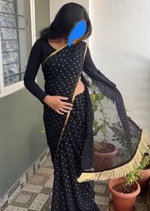 Black Saree With Golden Booty