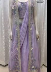 Lilac Color Stitched Saree Wid Full Sleeves Jacket