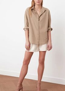 TRENDYOL Oversized Beige Button-Up Shirt By Trendy