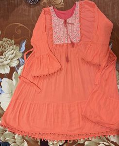Elegant Peach Kurta with Tassels