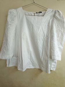 Chic White Embroidered Puff Sleeve Top