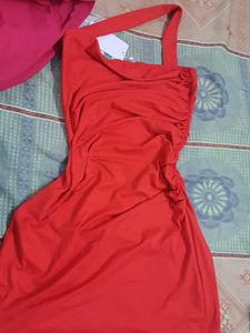 Chic One-Shoulder Red Ruched Mini Dress