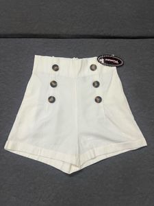 White High-Waisted Button Detail Shorts