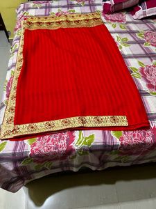 Elegant Red Saree with Golden Border