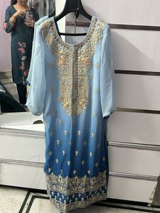Beautiful Blue Ombre Embroidered Kurta set