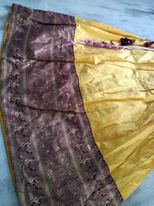 Vibrant Yellow Ethnic Skirt with Brocade Border
