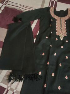Embroidered Black Kurta Set with Dupatta for winte