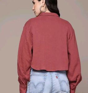 Maroon Cropped Button-Up Shirt