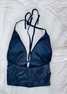 Black Halter Neck Tie-Front Crop Top