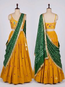 #Navratri Vibrant Yellow & Green Lehenga Choli Set