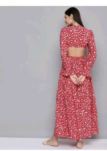 Chic Red Floral Cut-Out Maxi Dress
