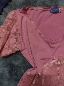 Pink Lace Trimmed Tunic Top