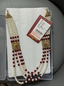 Elegant Pearl and Red Stone Necklace Set