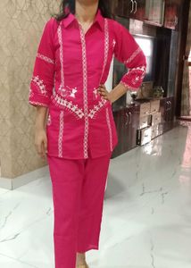 Fuschia Embroidered Short Premium Coord Set