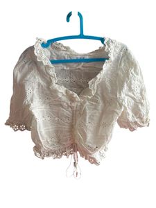 White Broderie Anglaise Crop Top