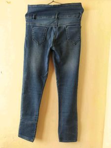 High Waisted Blue Jeans with Embellished Cuffs
