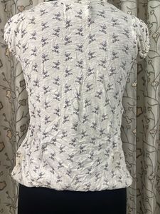 White Printed Puff Sleeve Top