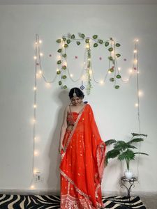 Vibrant Orange Sequin Lehenga Choli(semi stitched)