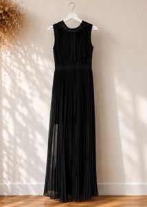 Elegant Black Pleated Maxi Dress by Madame
