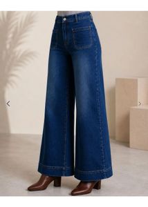 Classic Blue Denim Wide Leg Jeans