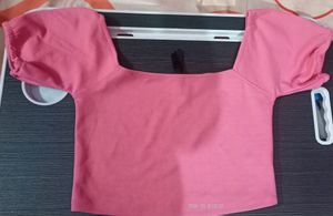 Pink Square Neck Crop Top