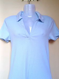 H&amp;M Light Blue Ribbed Polo Dress