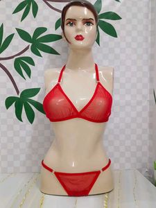 (1441)Red Sheer Lingerie Set