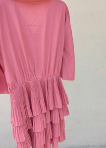 Coral Tiered Ruffle Shirt Dress