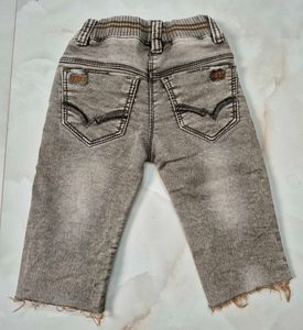 Gray Denim Shorts with "Original" Print