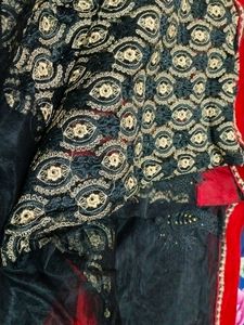 Black And Red Netted And Lace Saree