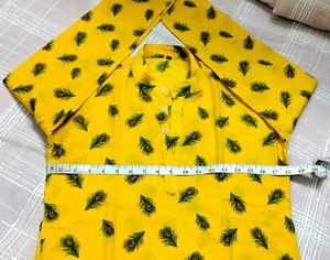FEATHER PRINT ETHNIC YELLOW KURTA