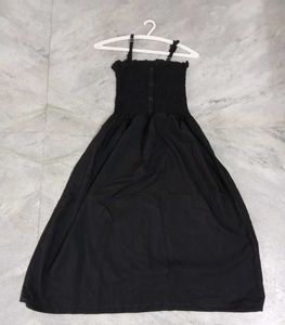 Black Smocked Bust Midi Dress