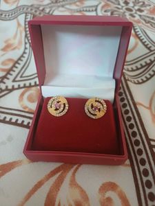 Gold Tone Stud Earrings with Stones
