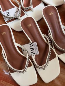 Stylish White Embellished Flip-Flops