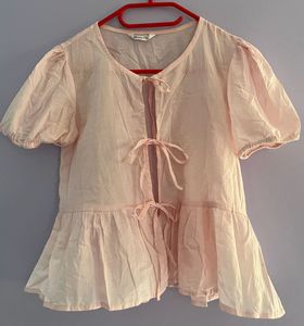 Bomzan Closet Pink Peplum Tie-Up Blouse
