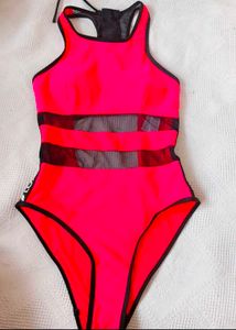 Red Mesh One-Piece Swimsuit