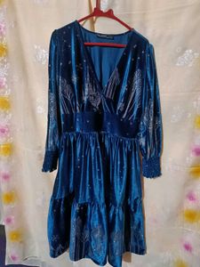 Blue Velvet Print Dress
