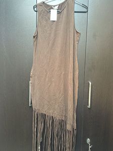 H&amp;M Brown Fringed Dress