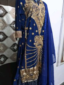 Stunning Blue Kurta Set with Gold Embroidery